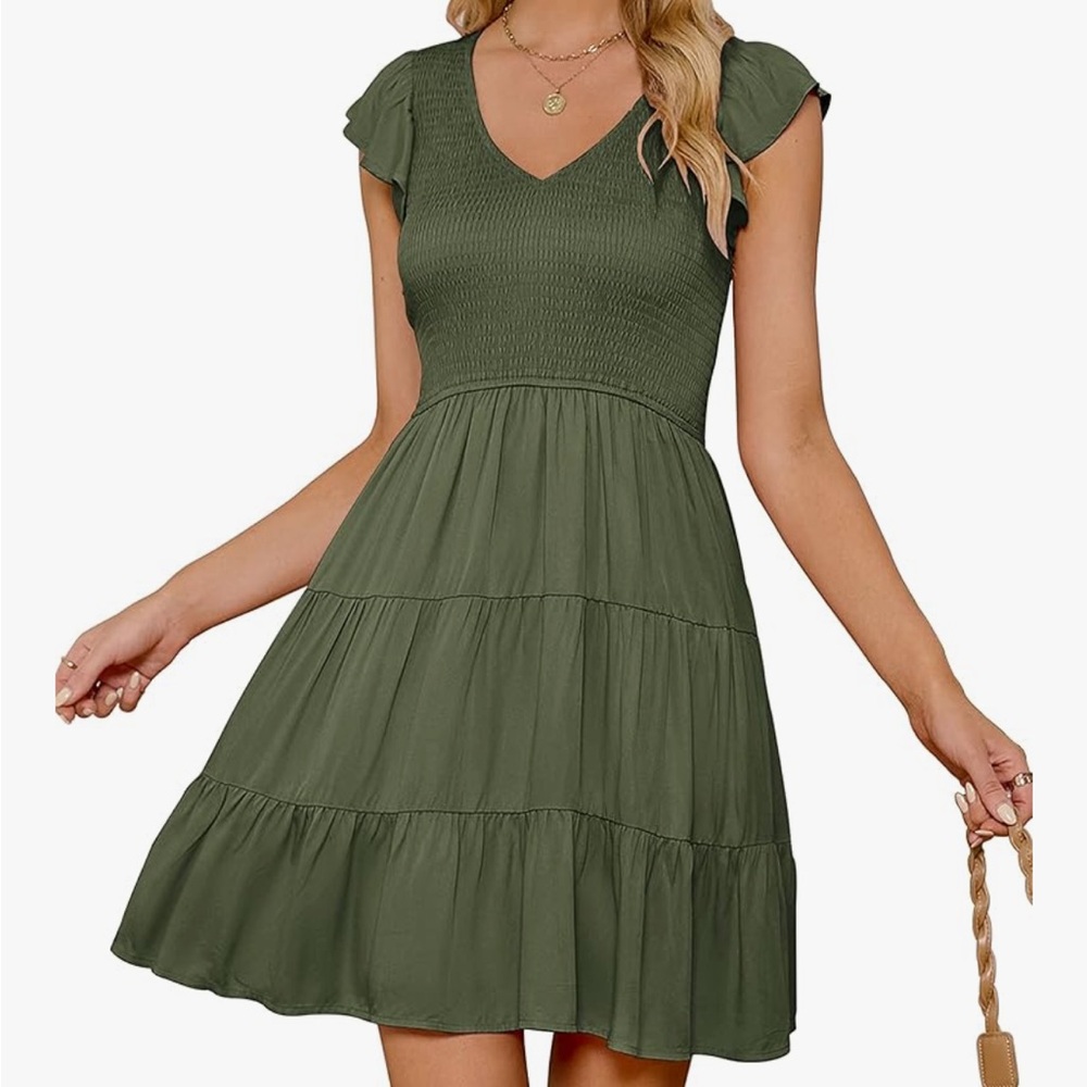 Green Ruffled Sleeve Dress